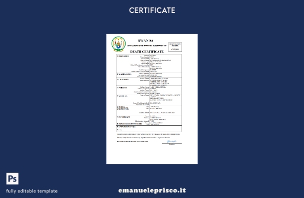 stile verificato Certificato di morte del documento di stato civile del Ruanda M